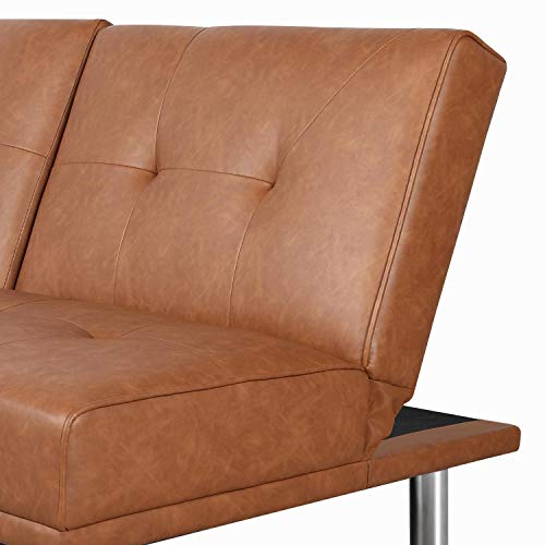 Yaheetech Convertible Sofa Bed Adjustable Couch Sleeper Modern Faux Leather Home Recliner Reversible Loveseat Folding Daybed Guest Bed, Removable Armrests?Cup Holders, 3 Angles, 772Lb Capacity, Brown #TOP5