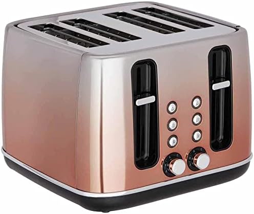 wilko rose gold graduated 4 slice toaster, contemporary toaster, defrost toaster, 20.9cm h x 28.3cm w x 28.9cm d
