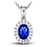 RDSGYZ Collar de oro blanco de 18 quilates de 9 quilates y 14 quilates para mujer, colgante de girasol con zafiro de 1 quilate y diamante de 0,22 quilates, cadena de oro blanco de 45 cm, Metal, Zafiro