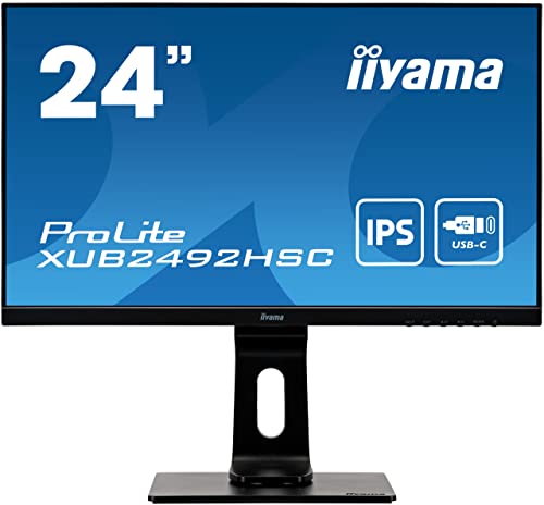 iiyama Prolite XUB2492HSC-B1 Écran LED IPS Full HD (HDMI, DisplayPort, USB3.0, USB-C 65 W) Ultra Slim Line Réglage de la Hauteur Pivot, Noir
