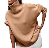 AYGJKIE Turtleneck Sweater Women's Sweater Plain Sweater Warm Chunky Knit Sweater Knitted Sweater Coarse Mesh Oversize Knitted Sweater top Winter Sweater Chunky Knit Sweater (Color : Brown, Size : L