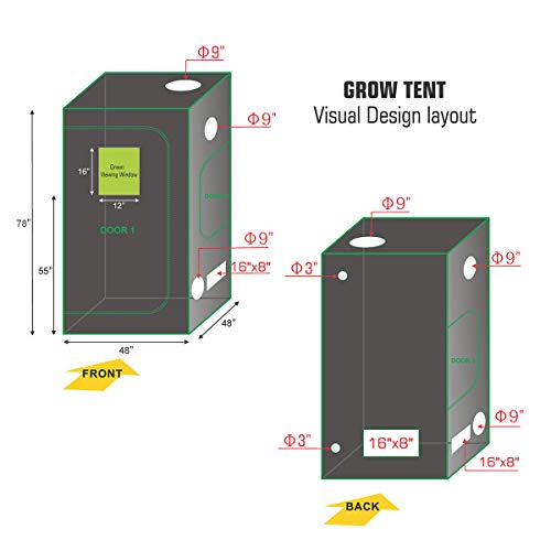 Bloomgrow 48''X48''X80'' Grow Tent + 6'' Fan Filter Duct Combo + 800W Led Light + Hangers + Hygrometer + Shears + 24 Hour Timer + Trellis Netting Indoor Grow Tent Complete Kit #TOP1