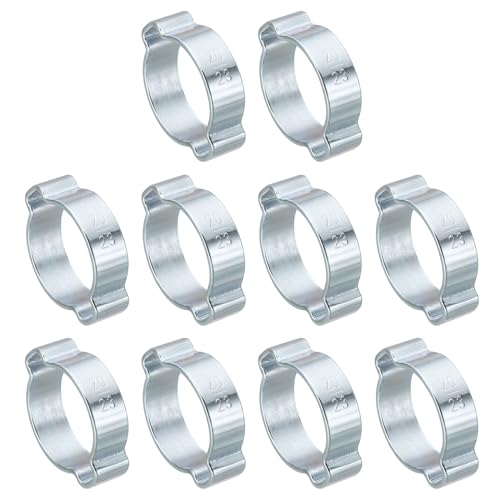 PATIKIL 10 Pack 20-23mm Double Ear Hose Clamp, Galvanized Steel Crimp Rings for Tubing Pipe Fitting Connections, Silver Tone
