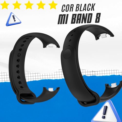 Kit 2 Pulseiras para MI Band 8 Cor Preto e Azul Escuro Bracelete em Silicone TPU Regulavel Macia Con