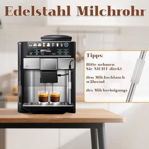 Milchschlauch Kompatibel mit Siemens eq6, 2 Milchschläuche, Edelstahles Milchrohr und Reinigungsbürste Set Kompatibel mit Siemens Eq6 Series, Bosch Veroaroma Kaffeevollautomat