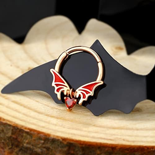 Melighting 16G Bat Septum Ring Cartilage Hoops Hinged Segment Ring 316L Surgical Steel Helix Earrings Daith Conch Hoops Dangle Heart Septum Piercing Jewellery for Halloween