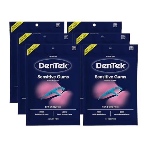 Dentek Comfort Clean Zahnseide zum Entfernen von Lebensmitteln und Zahnbelag, 150 Plektren, 6 Stück