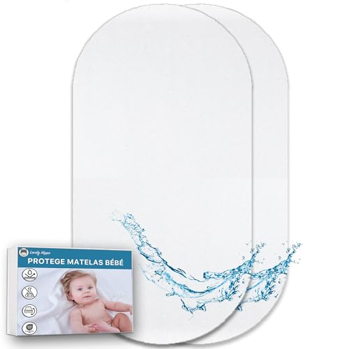 Lovely Hippo Körbchen-Matratzenschutz 100% wasserdicht - Oeko-Tex - Saugfähiger und atmungsaktiver Matratzenschutz für Babys - Wasserdicht ohne chemische Behandlung (40 x 80 cm (2er-Set))