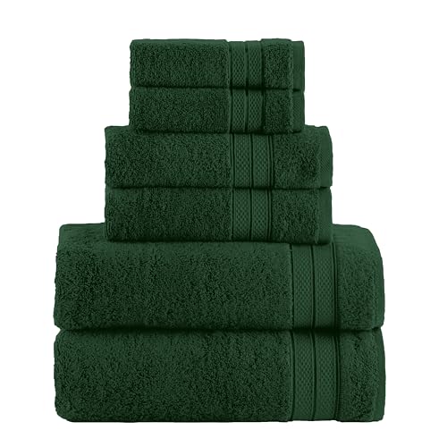 Image of Elegant Comfort Luxury 6-Piece Towel Set, Premium Soft 100% Turkish Cotton, Three Line Popcorn Design 2 Bath Towels, 2 Hand Towels and 2 Washcloths Towel Set - Quick-Drying and Absorbent, Forest Green