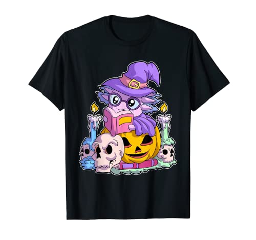 Kawaii Pastel Goth Axolotl Bruja Calabaza Halloween Camiseta