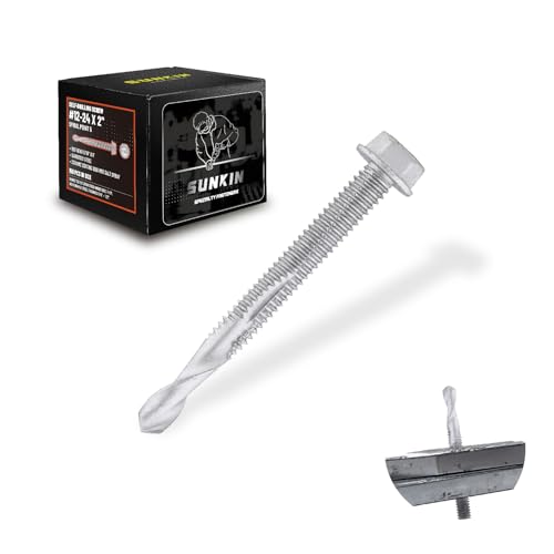 Image of SUNKIN 150PCs Self Tapping Screws for Metal, Hex Head #12 x 2 Inch, Self Drilling for Thick Steel, Less Effort Installation, Long Lasting Anti Rust Coating