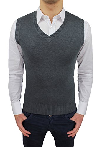 Gilet sans manches homme costume gris foncé tricot ajusté
