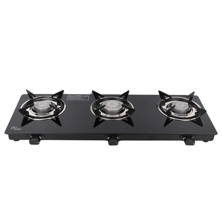 Thermador Gas cooker, 3 burners, manual ignition, 3-burner gas cooker with gas saving, aluminum burners, super elegant tempered glass, Chulha gas glass, 3 burners,