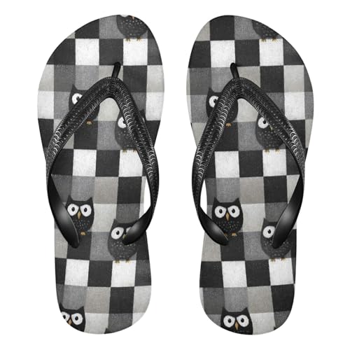 Flip Flop Sandals Owl Checkered Print for Women Men Beach Outdoor XS