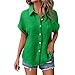 Aniywn Linen Button Down Shirt Women Short Sleeve Casual Linen Cotton Collared Blouses Loose Fitted V Neck Summer Beach Tops