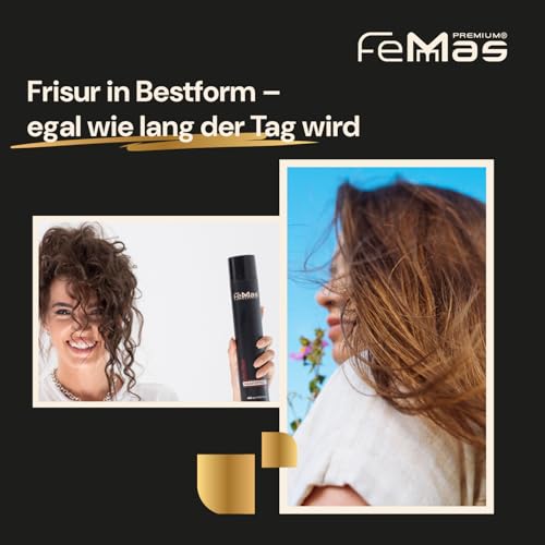 5. Bild von FemMas Haarspray Ultra Stark 400 ml I Stylingspray für Volumen & Glanz I Haar-Spray für ultra starken Halt I natürliches Finish ohne Verkleben I Ultra Strong Hairspray I für alle Haartypen I 1 Stück 400 ml (1er Pack)