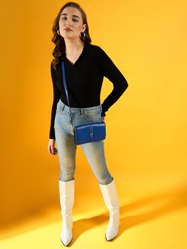 Image of 98 Degree Women Pure Cotton Collar Neck Sweater Has A Full Sleeve & Straight Hem-AW25AZG1154-BLACK