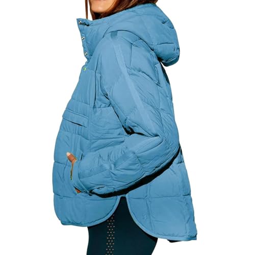 Women's Oversized Hooded Puffer Jacket Quilted Lightweight Winter Warm Pullover Fall Winter Padded Hoodies Coat2