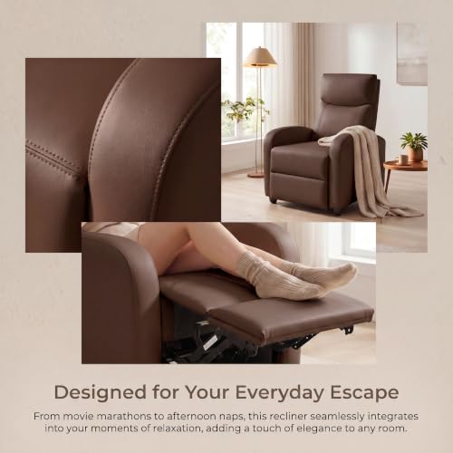 Image of Manual Recliner Chair, Oversized Lazy Boy Reclining Sofa with Adjustable Backrest & Extended Footrest, Ergonomic Single Recliner Couch for Home Theater Seating, Living Room, Bedroom, Brown