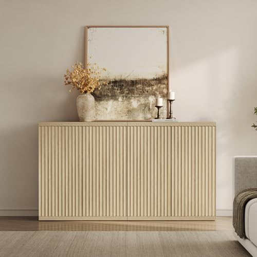 Image of SICOTAS Buffet Cabinet with Storage Accent Sideboard Modern Credenza with Doors & Shelves Fluted Media Console Mid Century Coffee Bar Table for Living Room Kitchen Dining Room Hallway