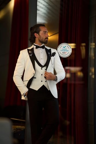 Mens Suits Slim Fit Tuxedo Velvet Collar Double Breasted Suit Men Wedding Prom Suits (Jacket+Vest+Pants)2