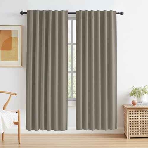 KEQIAOSUOCAI Linen Blackout Door Curtains for Doorway 80 Inches Long Complete Privacy Assured Temporary Door Cover Room Divider Closet Curtain 2 Panels Back Tab Taupe W50 x L80 Inch