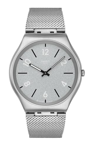 Swatch Skin Irony 42 Unisex Casual Watch Stainless Steel Quartz Waterproof, Gray, Minimalist