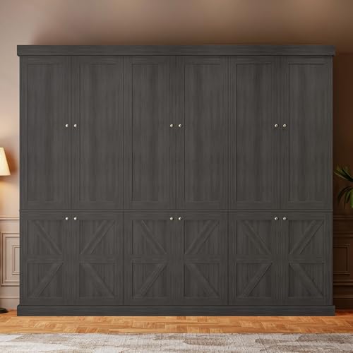 Image of ivaniti 70.8 inch Tall Bookshelf with Doors, Farmhouse Modular Bookcase with 4-Tier Adjustable Shelves, Large Storage Cabinet for Home Office, Living Room, Black, Set of 3