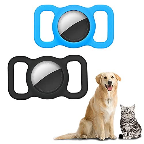2 Pack Silicone Protective Case for Apple Airtag, Anti Lost GPS Tracker Cover, Adjustable Pet Dog Cat Collar Locator Holder Accessories for Children Elderly Bags