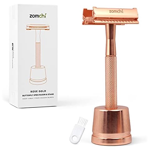 Safety Razor for Women, Butterfly Open Safety Razor with Texture Handle, Lady Razor with a Delicate Box, Eco Friendly Women Razor, Fits All Double Edge Razor Blades, Free of Plastic (Rose Gold) Cover