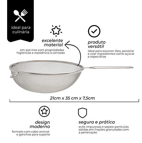Mimo Style, Peneira em Aço Inox com Suporte para Acomodação em Panelas e Travessas — 21 cm