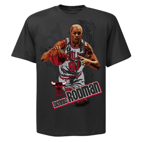 NBA Mens Chicago Bulls Dennis Rodman Essence Of The Game Black Short Sleeve Crew Basic Tee By Majestic (Black, Small)