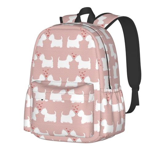Westie Dogs Pattern Backpack Adjustable Casual Daypack Rucksack Travel Bags Bookbag For Women Men Adult 17 Inches