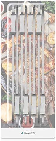 Navaris Stainless Steel BBQ Skewers (Set of 8) - 41cm / 16-inch Long Flat Kebab Skewers for Barbecue and Grilling Meat, Fruit, Veggies, Shish Kabob