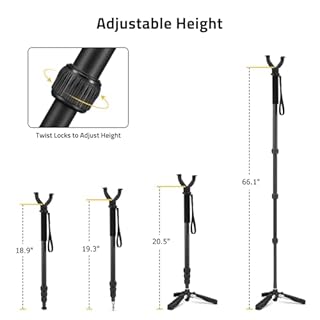 CVLIFE Hunting Monopod Shooting Stick, Shooting Rest Hunting Tripod Gun Rifle Rest, Adjustable Aluminum 20.5"-66.1" with Tiltable and Rotatable Tri-Stand Tripod Base and Rubber V Yoke for Outdoor