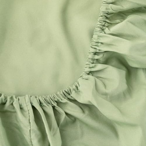 Image of 400 TC Cotton Elastic Fitted Bedsheet with 2 Pillow Covers for Single Bed 36 x 72 10 Inches Sage(Green) Solid Color Fitted Sheet