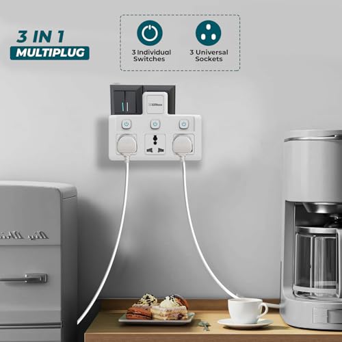 Image of EMBOX Multi Plug Socket with Individual Switch-Cordless Extension Board with 3 Universal Sockets-Multiplug -1500W