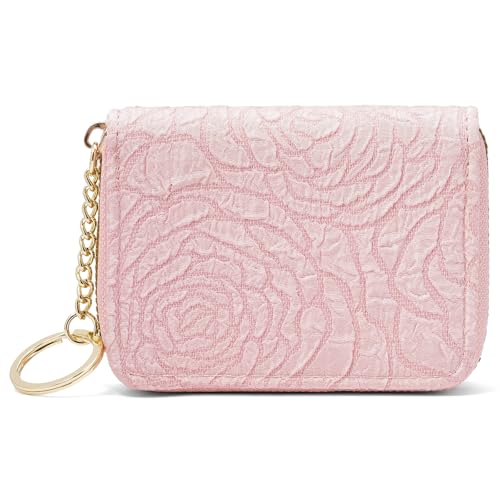 Image of RNIEGA Credit Card Holder RFID Blocking Small Wallet for Women Vegan Leather Card Case Wallets with Zipper Keychain