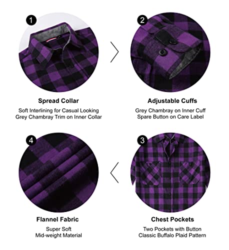 Samerm Flannel Shirt For Men Long Sleeve Casual Button-Down Regular Fit Plaid Flannel Shirts,Purple L #TOP3