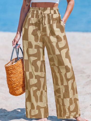 Image of CUPSHE Women's Wide Leg Beach Pants - Tropical Floral with Pockets Plus Size Casual Flowy Vacation Bottoms