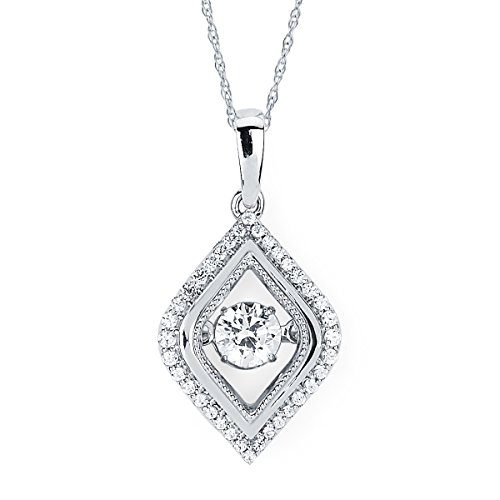 14K White Gold Dancing Diamond Dainty Halo Pendant Necklace, 18" (1/2 cttw., H-I Color, I1-I2 Clarity)