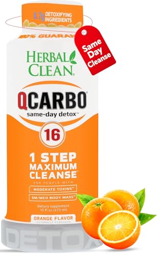 Herbal Clean Qcarbo16 Same-Day Detox Cleanse Drink (16 fl oz) - Orange Flavor Full Body Cleanse*...