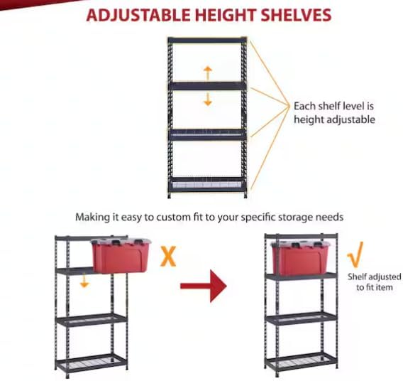 Husky 4-Shelf Heavy-Duty Metal Garage Storage Shelving Unit, Black, Adjustable, 36 in. W x 72 in. H x 18 in. D, 1000 lbs per Shelf