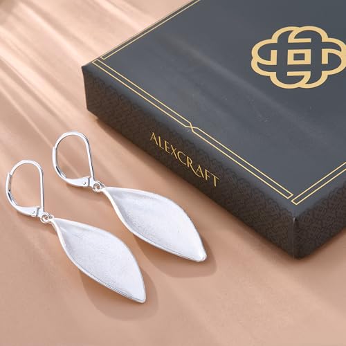 ALEXCRAFT 925 Sterling Silver Dangle Earrings for Women Trendy Lightweight Statement Hypoallergenic 14k GoldplatedHandmade Brushed Curved Leaf Drop Dangle Leverback Earrings Boho Jewelry for Women4