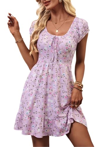 Image of HUHOT Teen Petite Women Floral Short Summer Mini Dresses with Pockets Cute Milkmaid Sundress 2026