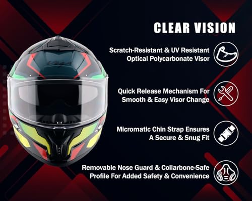 Image of Vega Zap Volt D /V Full Face Motorcycle Helmet with Dual Visor, Shock Absorbing Liner, Comfortable Interior, Lightweight Shell, Aerodynamic Design, and Trendy Black Red Finish Black Red-XL