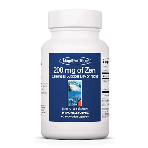 Allergy Research Group 200 mg of Zen - GABA L-Theanine Supplement, Natural Calm, Sleep & Relax Support for Women & Men, Take Day or Night for Relaxation & Calm Energy - 60 Vegetarian Capsules