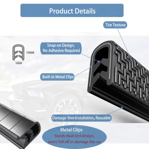 Image of URBANMONK U Shape Edge Trim Rubber Strip Seal Protector | Anti-Collision car Door Protector | Anti-Scratch Car Door Edge Guard Protector Rubber Clips fit for All Car Type | Black, 5-Meter