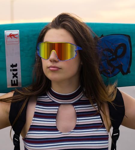 FEISEDY Unisex Youth Sunglasses, Teens Baseball Tennis Sunglasses, UV400 Sports Boys Girls Cycling Shades B4064 (Blue Yellow Frame/Red Mirror) — view 2