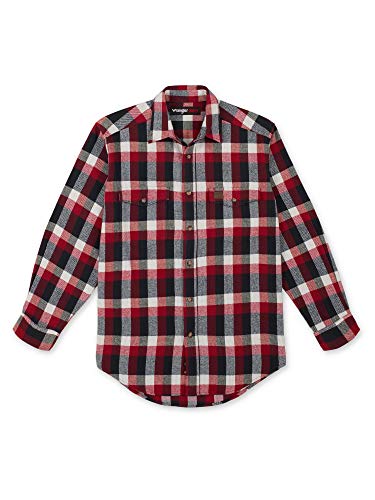 Wrangler Riggs Workwear Men's Heavyweight Flannel Work Shirt, Red/Black, Large